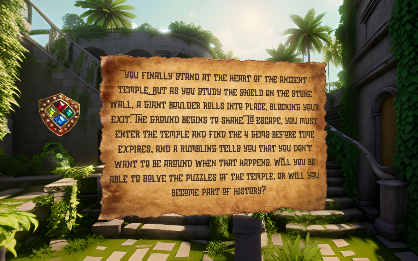 A scene from Hidden Temple Escape, an ancient temple chamber with puzzle elements